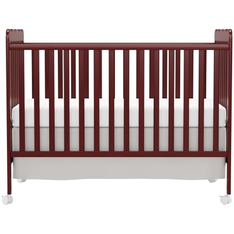 4 in 1 Convertible Baby Crib, Wooden Nursery Cribs Converts into Toddler Bed and Daybed, 3 Adjustable Base, Non-Toxic Finishes, Removable Wheels (Cherry)