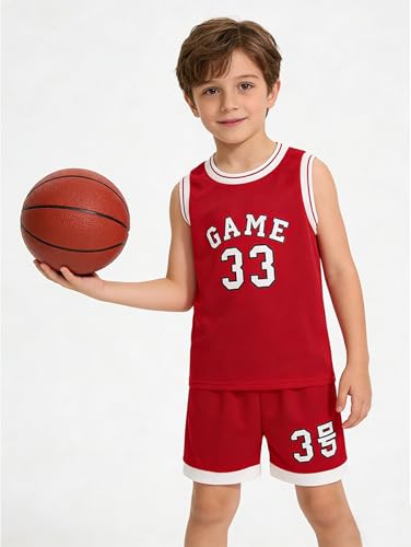 Image of Boys' Active Shorts Set 6 Pieces Athletic Jersey Tank Top and Basketball Shorts Set 4-12Y