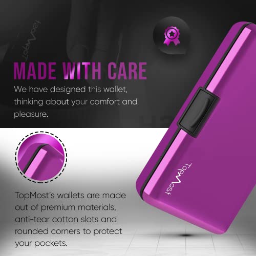 Topmost Rfid-Blocking Aluminum Purple Wallet Credit Cards Holder For Men & Women - Slots For 12 Cards And Bills #TOP6