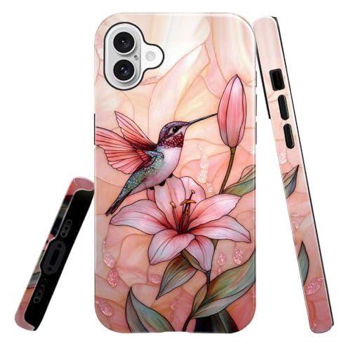 Coque antichoc iPhone 16 Plus intégrale anti-rayures au design brillant oiseau rose