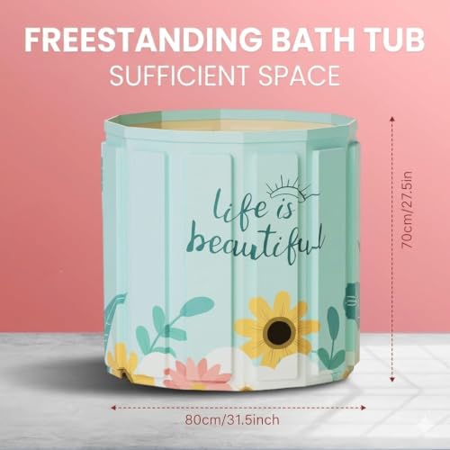 Image of Portable Foldable Bathtub for Adults & Kids | Large Size Soaking Tub | Thick Insulated Folding Bath Tub for Bathroom, Home Spa, Ice Bath & Relaxation free Standing bathtub (Beautiful Flower)