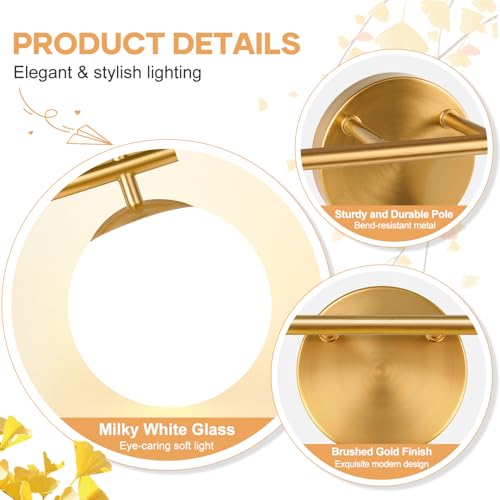 Image of MOKATNG 2-Light Bathroom Light Fixtures, Brushed Gold Vanity Lights for Bathroom with Milky White Glass Shade, Bathroom Lighting Fixtures Over Mirror, Wall Sconce for Bedroom (Bulb Not Included)