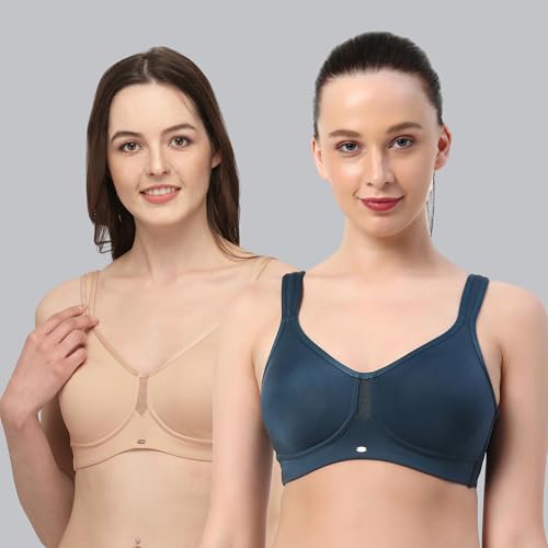 Image of SOIE Women Solid Full Coverage Polyamide Spandex Minimiser Non Padded Non Wired Bra Combo Pack of 2