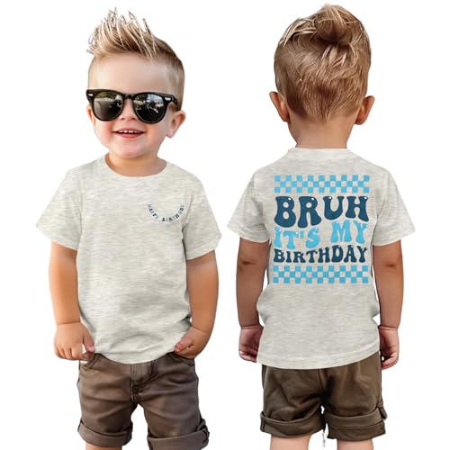 GLIGLITTR Toddler Baby Boy Birthday Shirt Bruh It's My Birthday Tshirt 2nd 3rd 4th 5th 6th Boys Happy Bday Party Outfits Tops(Gray,5Years)