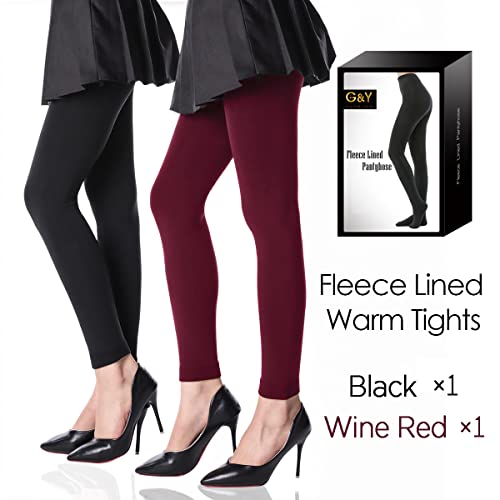 Image of G&Y 2 Pairs Fleece Lined Tights for Women - 100D Opaque Warm Winter Pantyhose Footless Tights