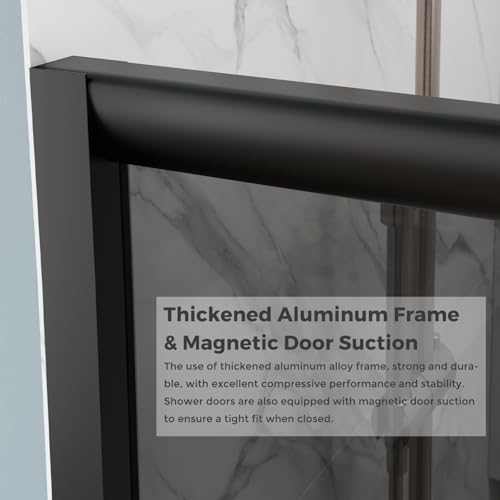DELAVIN 60" W x 75" H Semi-Frameless Shower Glass Door, Black Shower Door by DELAVIN - Used condition - Image 3