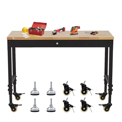 Work Bench 48" Adjustable Height, Heavy-Duty Portable Workbench with Power Outlets for Garage & Workshop, 2000 LBS Load Capacity, Work Table for Office, Home, Easy Assembly