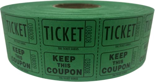 Rouleau de tickets de loterie 2000 vert Ticket Gourous double coupon pour tombola
