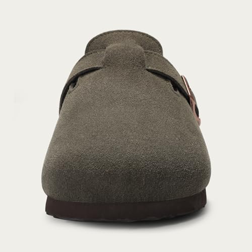 Image of KIDMI Women's Fur Lined Genuine Suede Clogs Fuzzy Cork Footbed Potato Shoes | Adjustable Metal Buckle, Non-slip Rubber Soles, Cushioning, Cozy and Warm, Supportive, Indoor, Outdoor, Winter, Casual