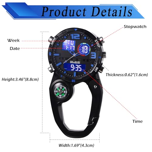 Image of JewelryWe Men Women Digital Clip Watch Mini Microlight Backpack Buckle Belt fob Watches for Rock Climbing Doctors Nurses Chefs for Mother's Day