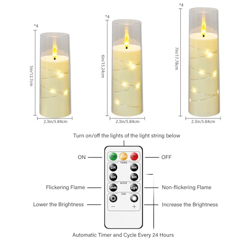 Image of Sasigeiaa Flameless Candles with Embedded Star String - Battery Operated LED Candles, with Remote,12 Ivory Flickering Candles for Christmas, Weddings, Home Decor & Party,(D 2.3 inchxH 5 inch 6 inch 7 inch)