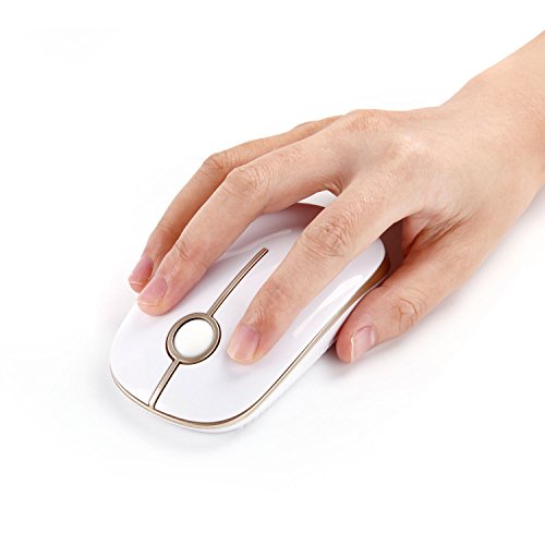 Image of VssoPlor Wireless Mouse, 2.4G Slim Portable Computer Laptop Mouse with Nano Receiver Quiet Silent Optical Mice for Notebook, PC, Laptop, Computer-White and Gold