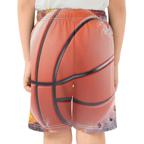 CHIFIGNO Basketball Fire School Boys Vacation Outfits Elastic Waist Loose Fit Above-The-Knee Boys Casual Shorts XS3