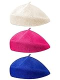 Kids Wool Beret Hat French Beanie Cap Solid Color Winter Beret Hat for Girls Casual Use (White, Rose Red, Royal Blue)