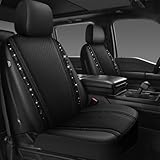 CAR PASS Memory Foam Mesh Bling Diamond Car Seat Cover 2 Front Seats Breathable Soft Sponge Universal Shining Glitter Sparkly Crystal Fit Armrest Automotive Truck SUV Cute Women Girl, Black Rhinestone