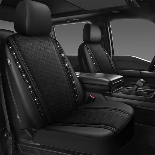Image of CAR PASS Memory Foam Mesh Bling Diamond Car Seat Cover 2 Front Seats Breathable Soft Sponge Universal Shining Glitter Sparkly Crystal Fit Armrest Automotive Truck SUV Cute Women Girl, Black Rhinestone