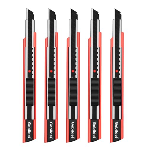 Image of Gebildet 5pcs Right and Left Hand Self-Lock Cutter Knife /Black 9mm Snap Off Blades /60 Blace Knife /Utility Knife /Graphic Knife (Red Holder)