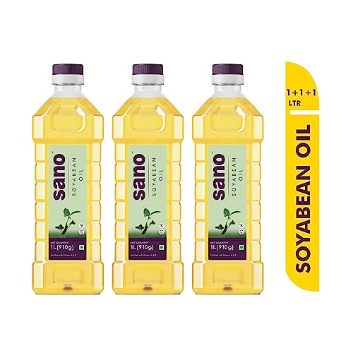 Image of sano Soyabean Oil 1 Ltr X 3 Pack Pet Bottle - Pure, Natural, and Nutrient-Rich Cooking Oil for Healthy Delights