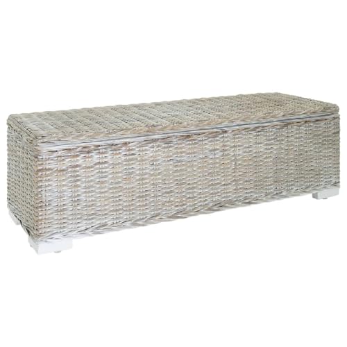 Tidyard Truhe Weiß 110 cm Natur Kubu Rattan & Massivholz Mahagoni,...
