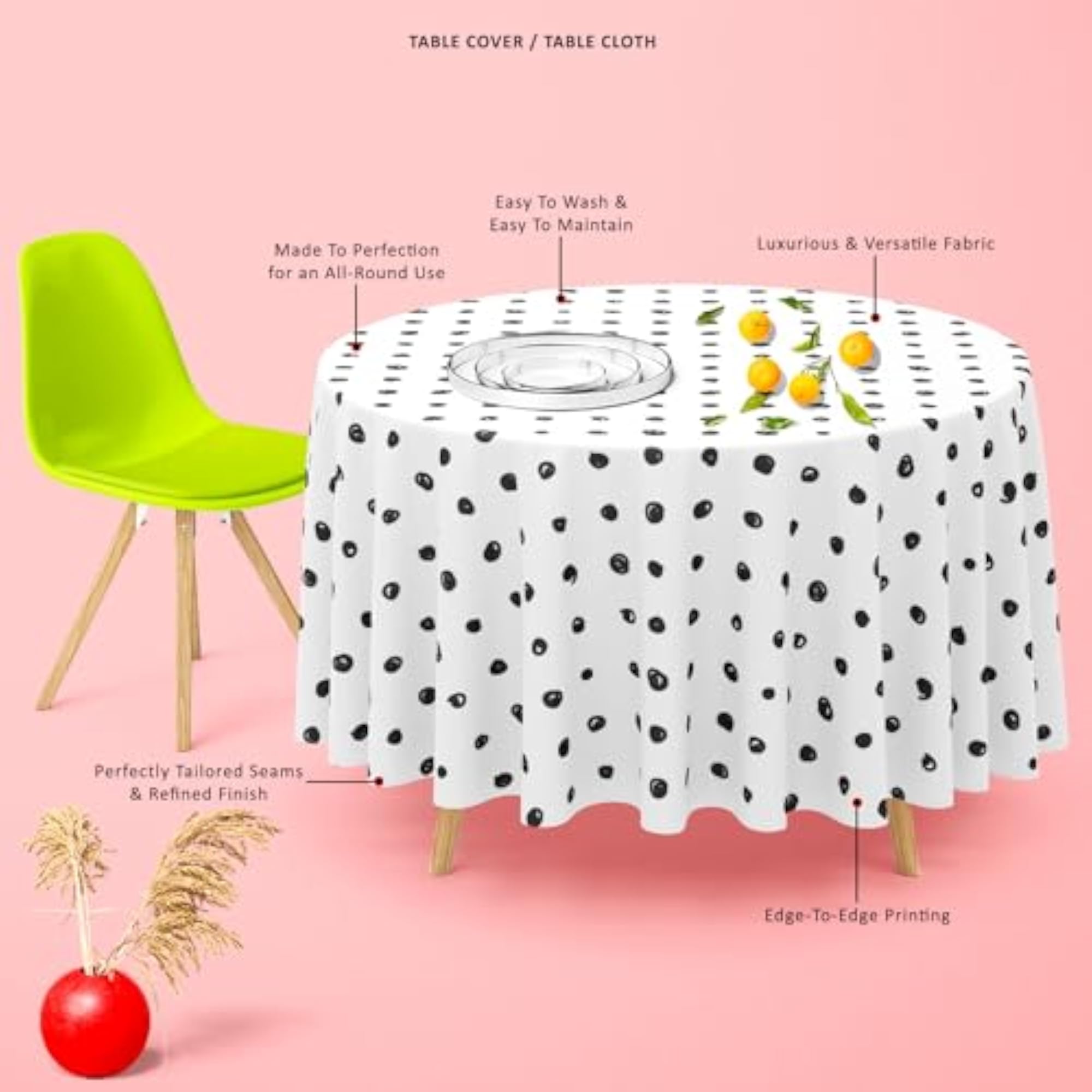 Black Polka Table Cloth Cover for Dining & Center Table