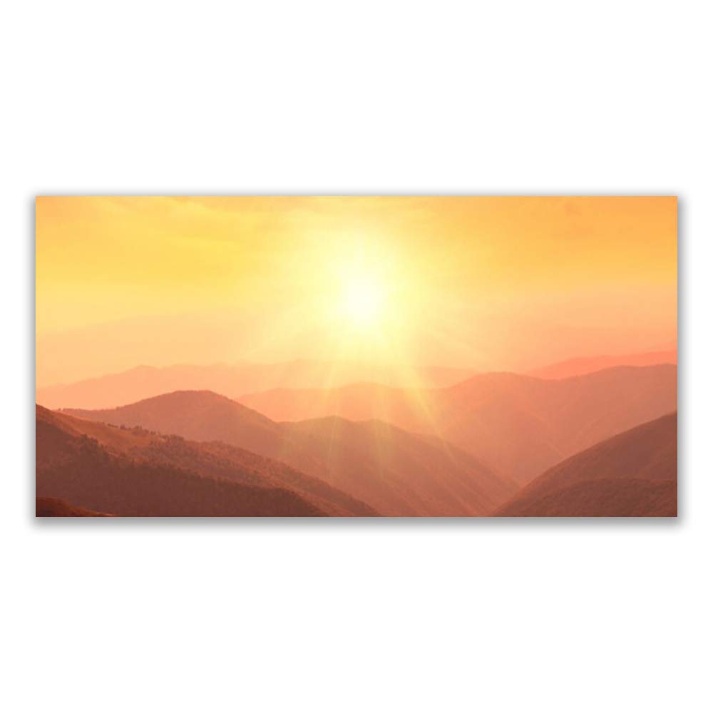 Tableau en verre trempé 140x70cm paysage de montagnes et soleil Tulup