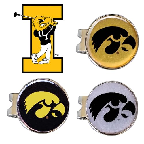 3-Pack University of Iowa Hawkeyes Magnetic Golf Ball Marker Hat Clip Marker Holder for Golf Gloves Hats Bags Caps Visor Belt