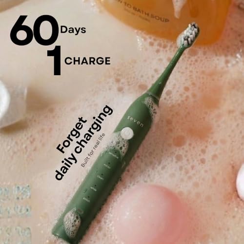 Image of Seven Oral Care SuperBrush Pro Electric Toothbrush for Adults | Rechargeable Toothbrush with Advanced Cleaning Technology | Soft Bristles | Gentle on Gums | Ergonomic Lightweight Design | Daily Oral Care (Olive Green)