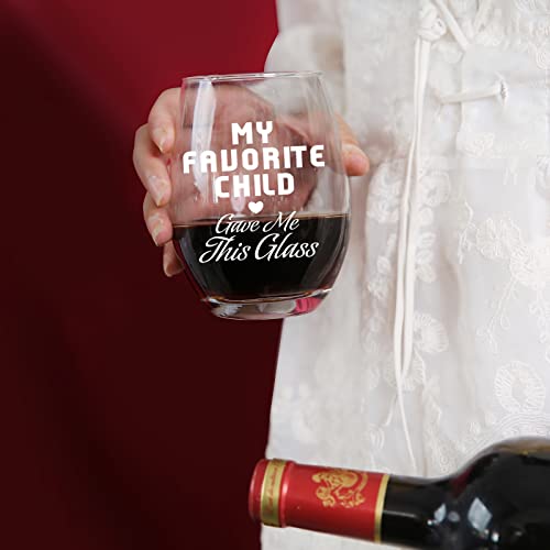 My Favorite Child Gave Me This Funny Wine Glass, Funny Stemless Wine Glass For Mom And Dad, Mother's Day Father's Day Or Birthday Glass For Women Mom, Men, Dad From Daughter Son, 15Oz #TOP2
