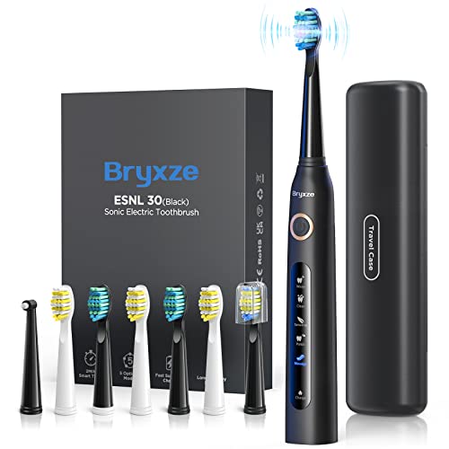 電動歯ブラシ Bryxze 電動はぶらし 音波歯ブラシ 【2022年版 ブラシ7本 歯間ブラシ付き 5つ調整モード トラベルケース付き 】電動 歯ブラシ オートタイマー機能 USB充電式 IPX7防水 電動歯磨き ホワイトニング 歯垢除去 虫歯・歯周病予防（型番507）