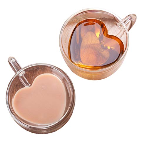 Heart Shaped Espresso Cups Set Of 2-Double Wall Glass Coffee Cup Insulated Mugs With Closed Handle-Heat Resistant Glass Espresso Drinkware - Perfect To Keep Your Espresso Hot #TOP26