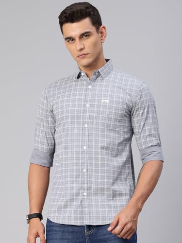 Image of Majestic Man Comfort Slim Fit Spread Collar Small Checked Cotton Casual Shirt