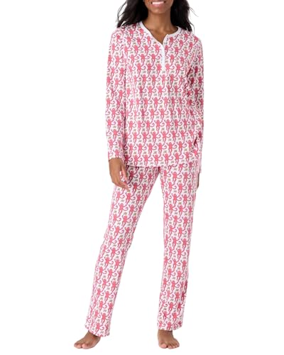 HMPEAIIY Womens Henley Pajamas Set 2 Piece Long Sleeve Monkey Print Lounge Sets Preppy Sleepwear Pjs for Bridal Party, Holiday & Travel Outfit(Pink, X-Small)