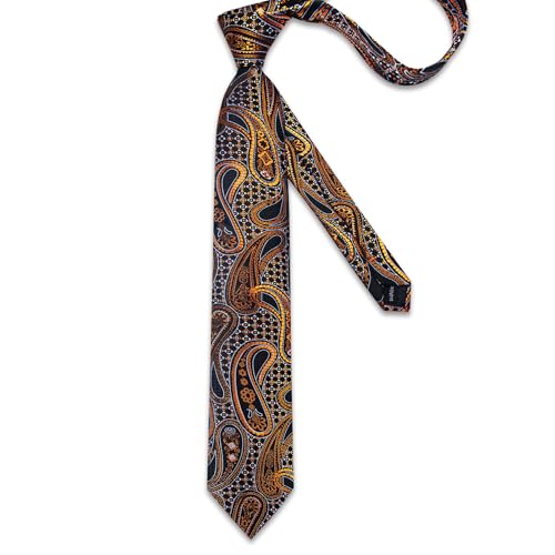 Image of DiBanGu Mens Paisley Tie Set Silk Woven Jacquard Necktie and Pocket Square Cufflinks Gift Set for Wedding Bussiness