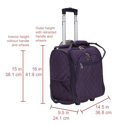 Rockland Melrose Upright Wheeled Underseater Carry-On Luggage, Purple, 15-Inch - Thumbnail 3