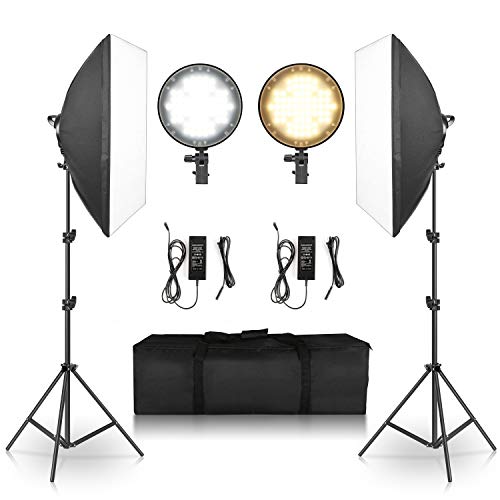 Sh Photography Softbox Lighting Kit, 20"x28" Bi-Color Dimmable Led Light Head Continuous Softbox