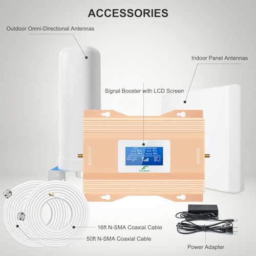 Image of Cell Phone Signal Booster, 2G 3G 4G LTE 5G Multi-Band Amplifier Repeater, Compatible with All US Carriers Verizon AT&T T-Mobile, 70dB High Gain AGC, 6000 Sq.Ft Coverage, LCD Display, FCC Approved