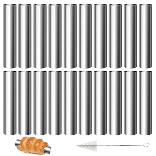 TETEWEVER 21 Pièces Cannoli Moule Cannoli Tube Inoxydable 12 x 2 cm Avec Brosse de Nettoyage Antiadhésif Tubes Cannoli Moules Pour Cornes à Crème