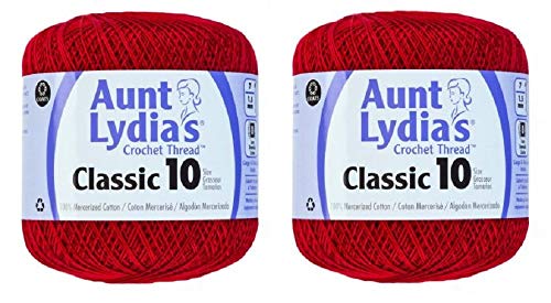 Aunt Lydia's Crochet Thread - Size 10 - Cardinal Red (2-Pack)