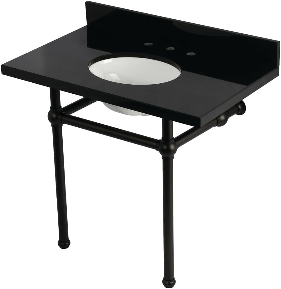 Kingston Brass KVPK3630KB5 Templeton 36" Black Granite Console Sink with Brass Legs, Black Granite/Oil Rubbed Bronze