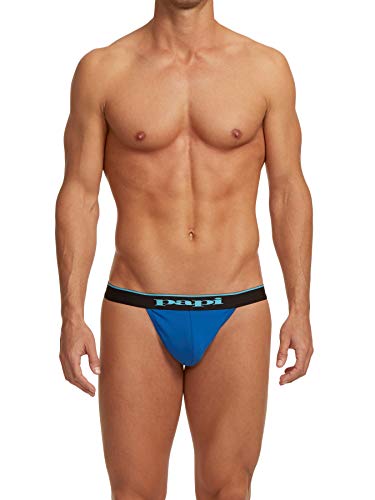 papi mens 3-pack Cotton Stretch thong underwear, Black/Cobalt/Blue, Medium US - Thumbnail 6
