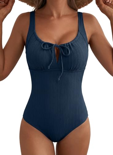 Aleumdr Textured Tummy Control Swimsuits for Women Tie Knot One Piece Bathing Suit Drawstring...