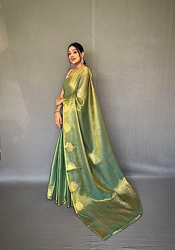 Image of Panzora Women's Tissue Silk Jacquard Weaving Saree With Unstitched Blouse Piece