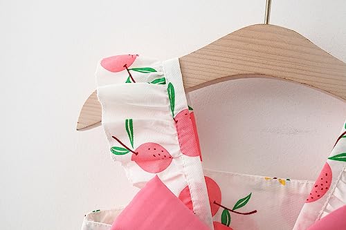 شينهويدا فستان للبنات الصغيرات من قطعة واحدة مزين بالزهور مع قبعة من القش والدانتيل، طقم ملابس الاميرة من قطعتين بدون اكمام وتنورة صيفية (فروت بينك، 1-2 سنوات)