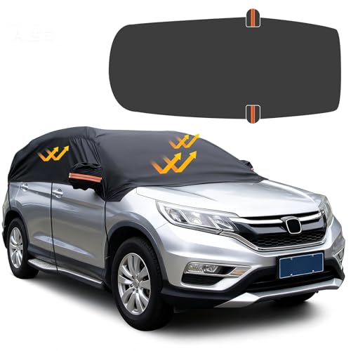 Auto Halbgarage Wasserdicht Ninonly 210D Universal Halbgarage für Auto Allwetterschutz vor Regen, Staub, Sonne und Laub für Windschutzscheibe Schwarz