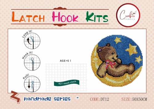 CraftsFabrics Moon Sleeping Bear Rug 60% Cotton 40% Polyester DIY Crafts Yarn Carpet Round Shape Animal Custom Latch Hook Rug Crochet Kits for Beginners Adults - Image 2