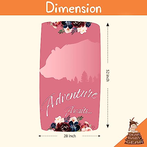 Image of Dear Baby Gear Deluxe Baby Crib Sheet - Cotton Polyester Infant Sheets - Soft Machine-Washable Crib Mattress Cover - Pink Bear Adventure Awaits - Navy Burgundy Watercolor Floral Print, 52x28x10