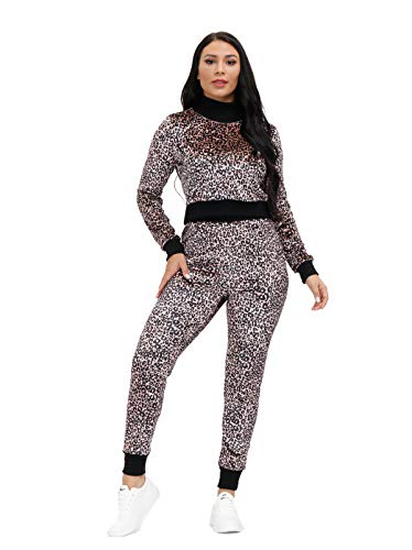Two Piece Pants Outfits for Women,2 Piece Sets for Women,Sexy Two Piece Outfits for Women,Sweat Suits for Women Set,Long Pants Tracksuit Set,Long Sleeve Bodysuit Top+Long Pants Set Pink Leopard