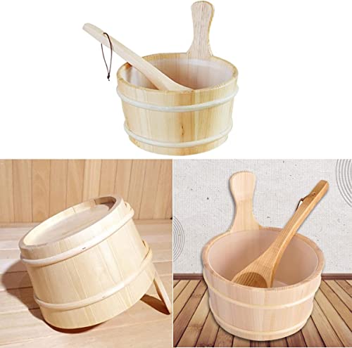Sauna Eimer, 4L 5-teilig Sauna Komplett Set Sauna Eimer mit Kelle aus Hochwertigem Finnischen Kiefern Holz Sauna Zubehör Saunakübel Aufgusseimer (Sauna Eimer+Kelle+Thermometer Hygrometer+Sanduhr)