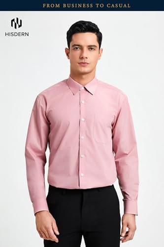 Image of HISDERN Mens Dress Shirts Long Sleeve Button Down Casual Shirts for Men Inner Contrast Formal Business Tuxedo Wedding Shirt