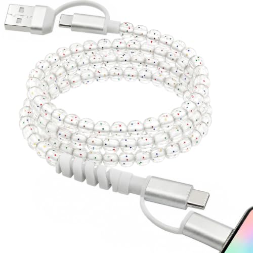 Image of 4-in-1 Beaded Charging Cable, MFi Certified, Works with CarPlay, 3.3FT 60W Fast Charger Cord for iPhone 17 /16 /15 /14 /13 /12 /11, iPad, Samsung, Android and More (Clear Stars)